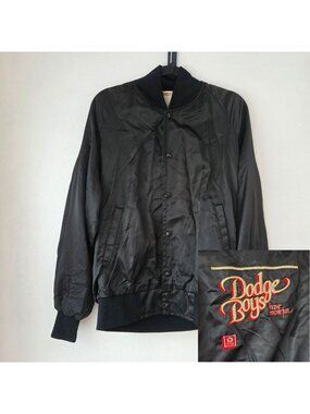 Vintage Dodge Black Bomber Jacket "Dodge Boys" Snap Down Lightweight Men's L